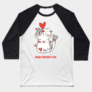 Colorful Illustrated Cute Cat Happy Valentine's Day Baseball T-Shirt